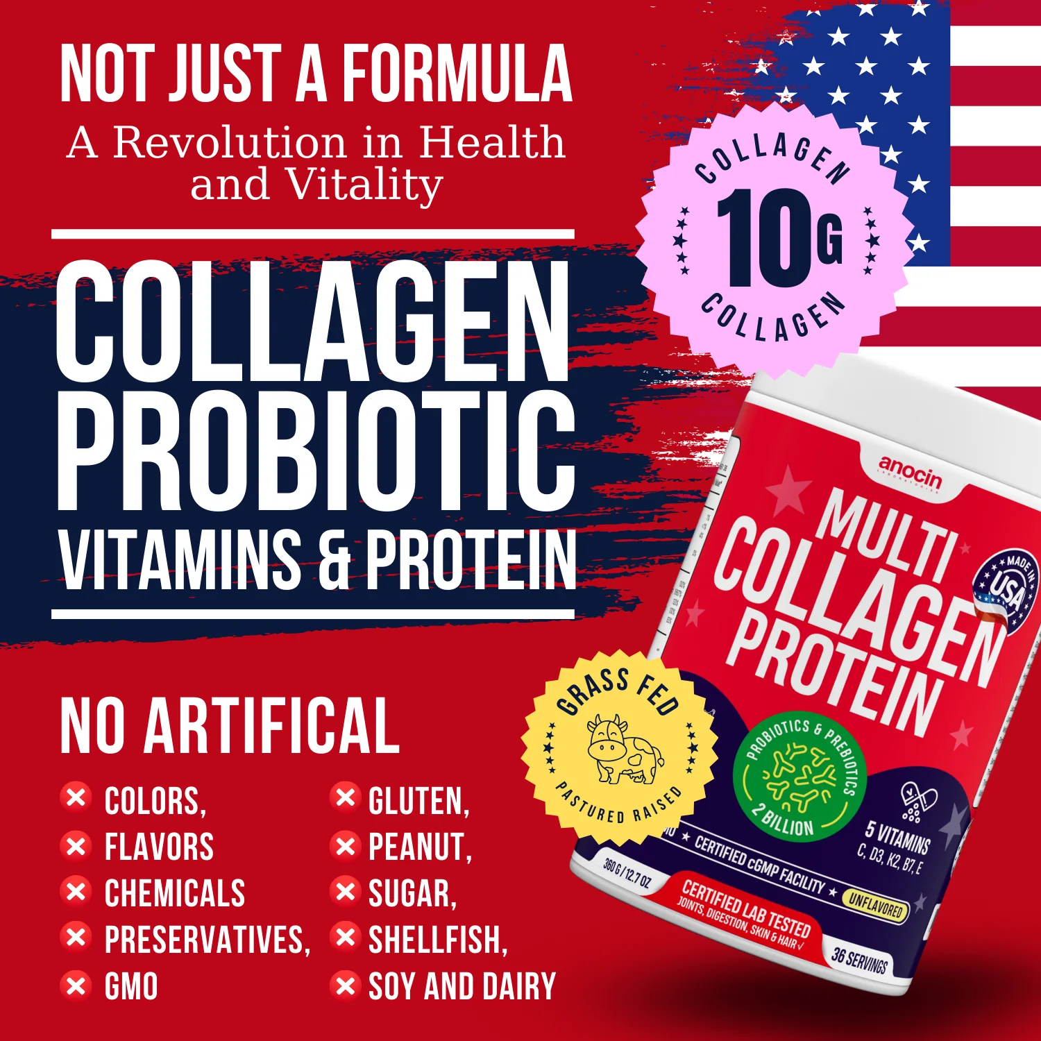 Multi Collagen Protein Peptides (Type I, II, III, V, X) + Vitamins + Pre-Preobiotics - Image 4