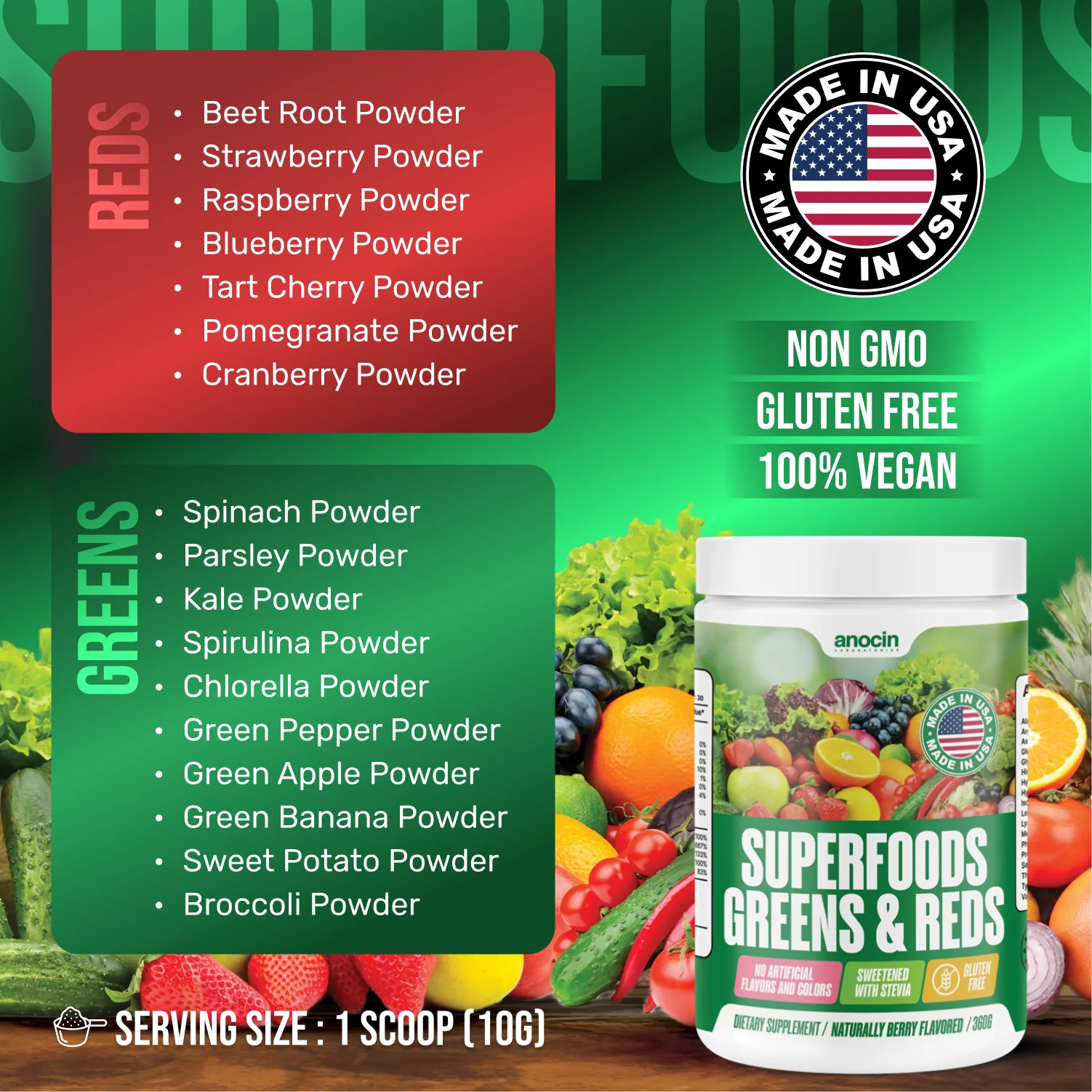 SuperFoods Red & Greens + Berry Flavor / 7 Reds + 10 Greens - Image 3